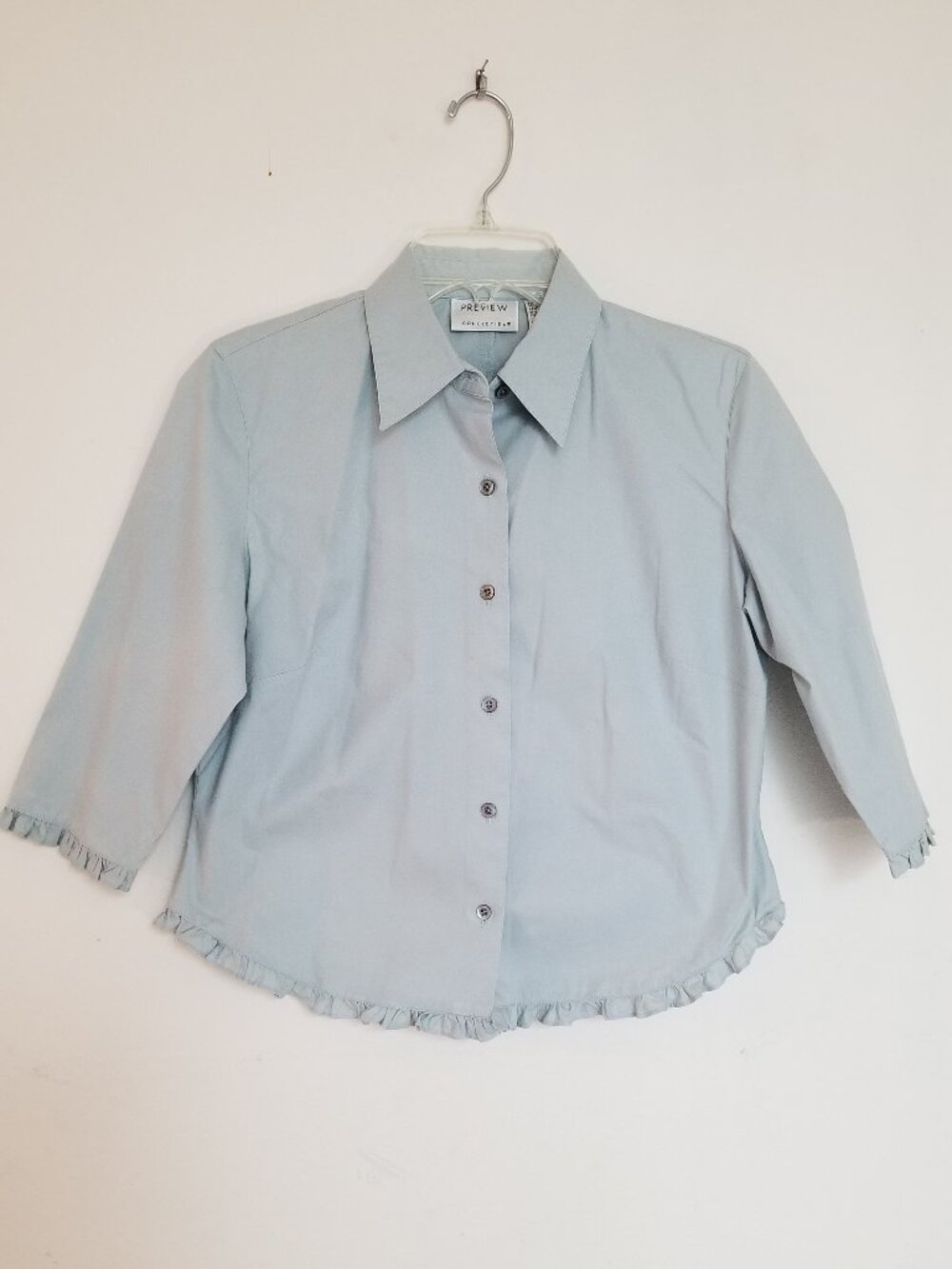Vtg Preview Collection - Small 8 - Women's - Button - Gray-Blue - Blouse / Shirt